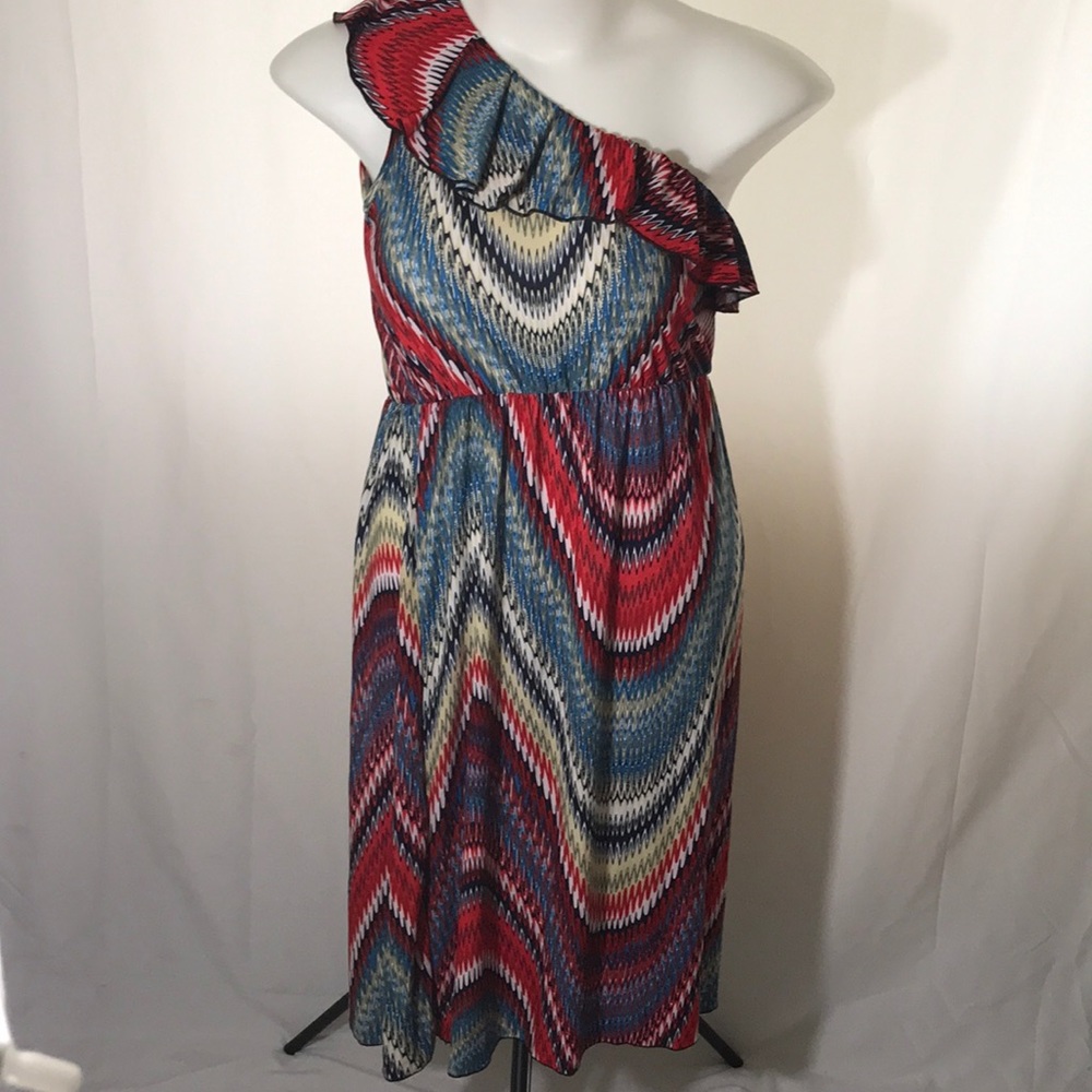 Red White Blue Dress Ruffle one shoulder Retro 4th fourth of july USA America